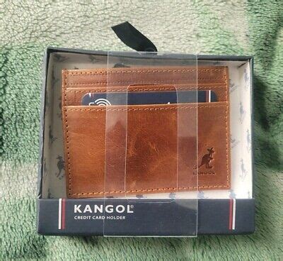 KANGOL Genuine Leather Card Holders Cognac Brown, New 